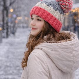 Gorro de Lana Jaspeado con Dos Pompones