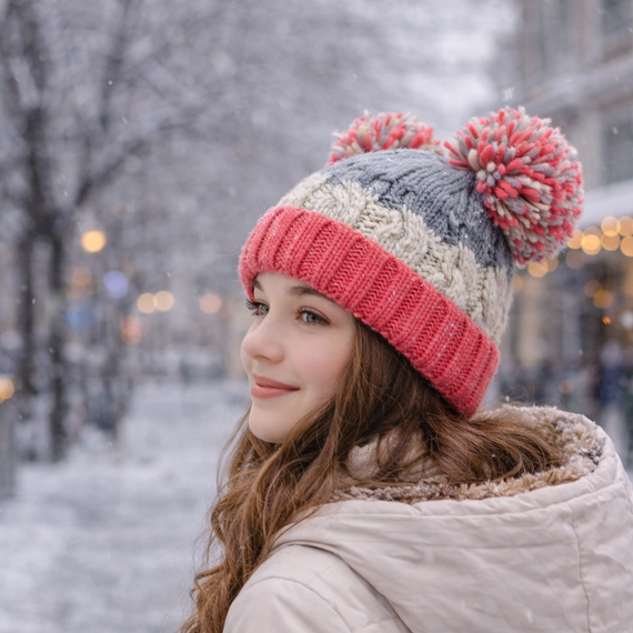 Gorro de Lana Jaspeado con Dos Pompones