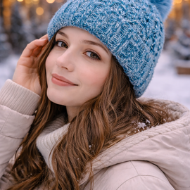 Gorro con pompon de piel jaspeado