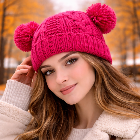 Gorro de lana dos pompones trenzado