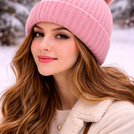 Gorro con pompon de piel liso