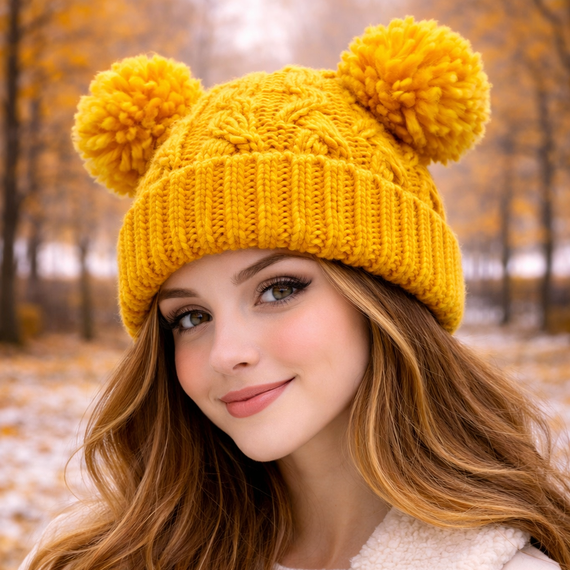 Gorro de lana con pompones