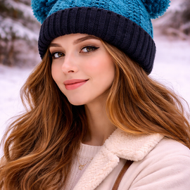 Gorro de Lana Bicolor con Pompones