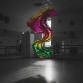 Abanico De Danza- Multicolor De Seda- 1.42m Diseño Elegante