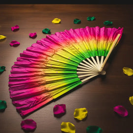 Abanico- De Danza- Tricolor De Seda Diseño Elegante De 48cm