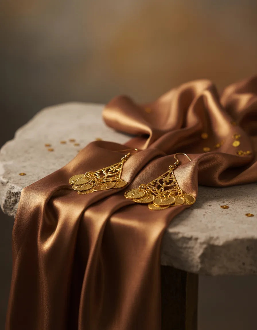 Set Collar Y Aros Danza Vientre- Árabe- Monedas Dorado