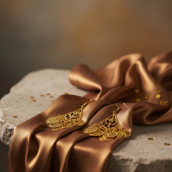 Set Collar Y Aros Danza Vientre- Árabe- Monedas Dorado