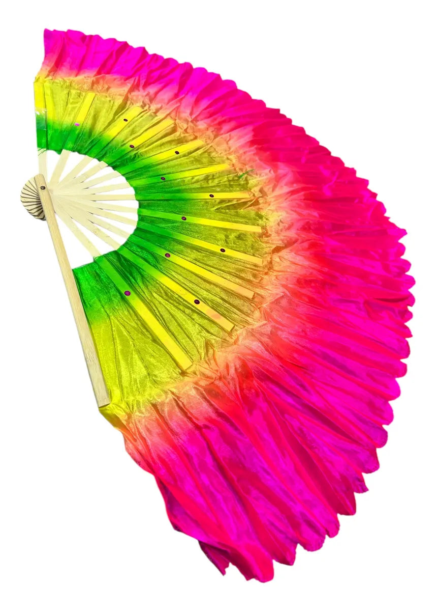 Abanico- De Danza- Tricolor De Seda Diseño Elegante De 48cm