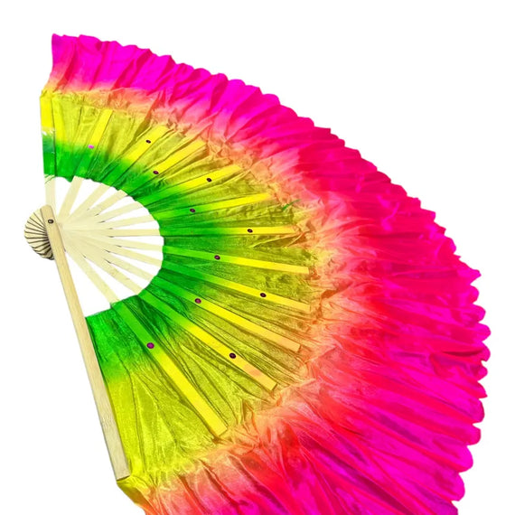 Abanico- De Danza- Tricolor De Seda Diseño Elegante De 48cm