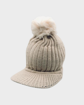 Gorro Visera con Textura Acanalada y Pompón