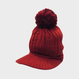 Gorro Visera con Textura Acanalada y Pompón