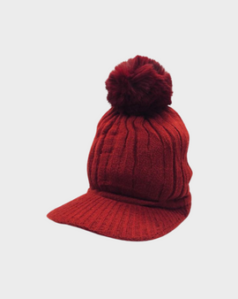 Gorro Visera con Textura Acanalada y Pompón