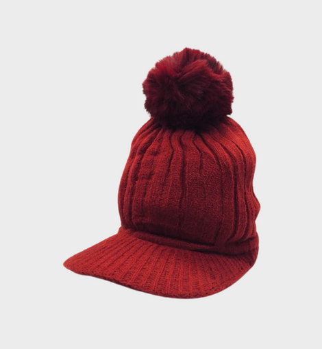 Gorro Visera con Textura Acanalada y Pompón