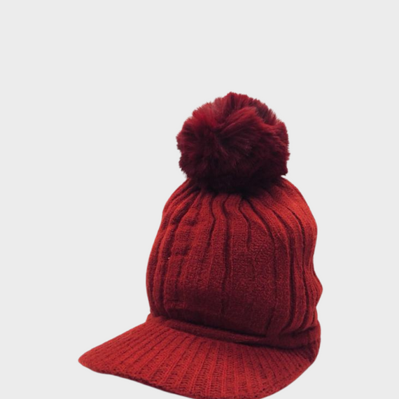 Gorro Visera con Textura Acanalada y Pompón
