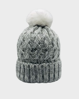 Gorro con pompon de piel jaspeado