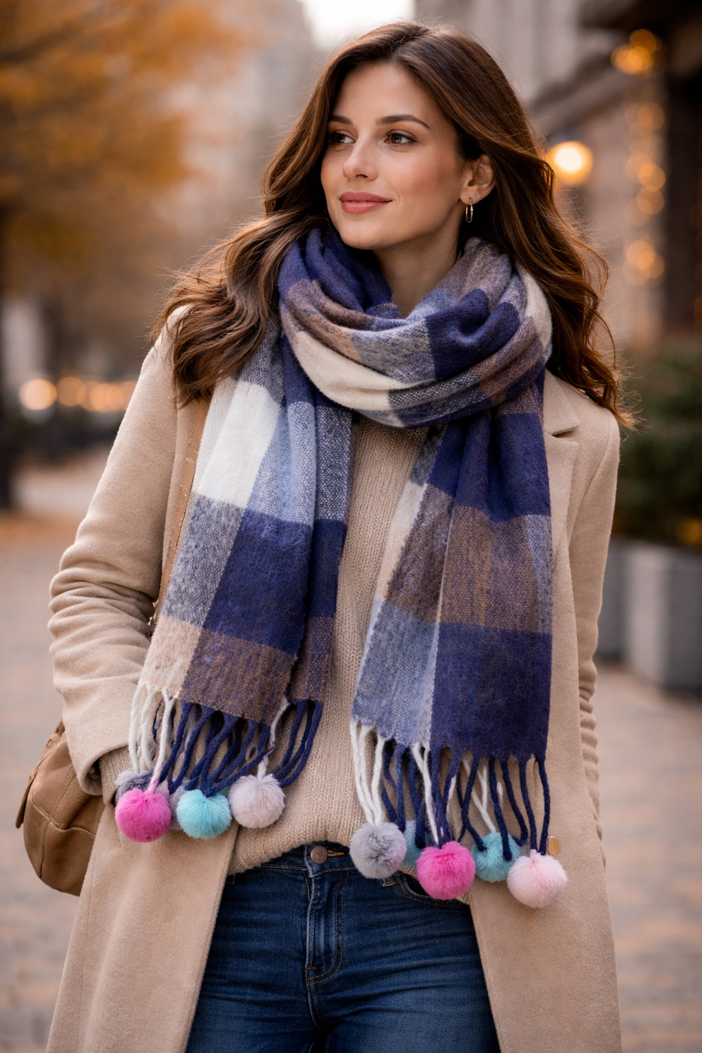 Bufanda Mujer con Pompones Invierno – Echarpe Suave y Abrigada
