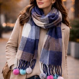 Bufanda Mujer con Pompones Invierno – Echarpe Suave y Abrigada