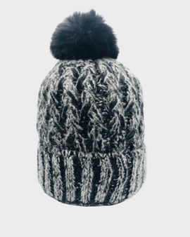 Gorro con pompon de piel jaspeado