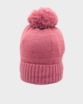 Gorro con pompon de piel liso