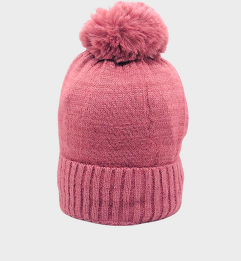 Gorro con pompon de piel liso